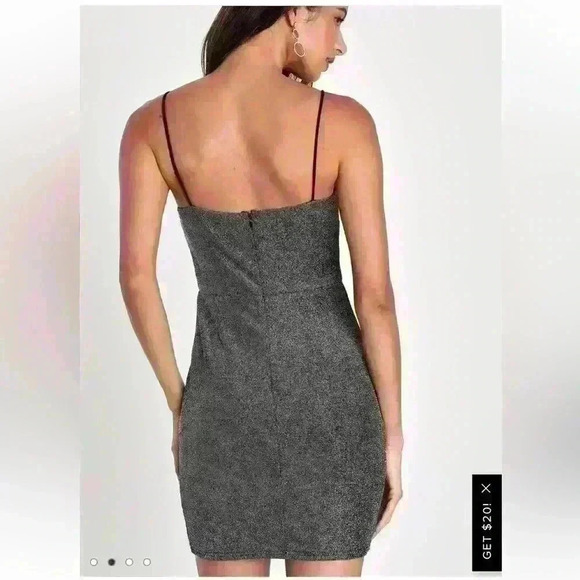 Lulus Take Me Anywhere Silver Sparkly Asymmetrical Bodycon Mini Dress Small - Picture 3 of 10